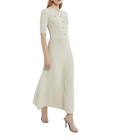 Karen Millen Rib Knit Military Trim Maxi Dress In White