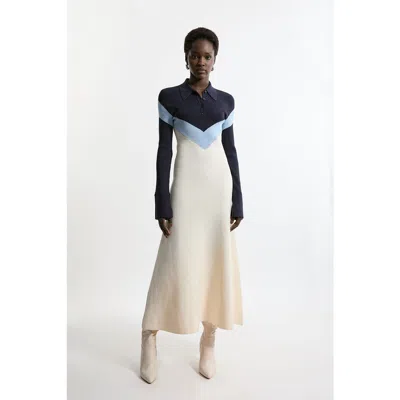 Karen Millen Rib-knit Polo Top Maxi Dress In Blue