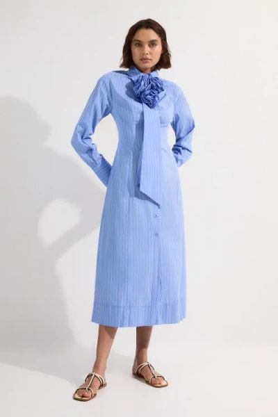 Karen Millen Rosette Woven Shirt Maxi Dress In Blue
