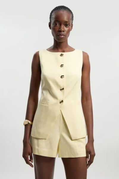Karen Millen Round Neck Button Waistcoat In Gold