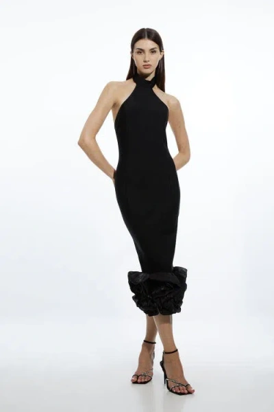 Karen Millen Ruffle Hem Halter Knit Midi Dress In Black