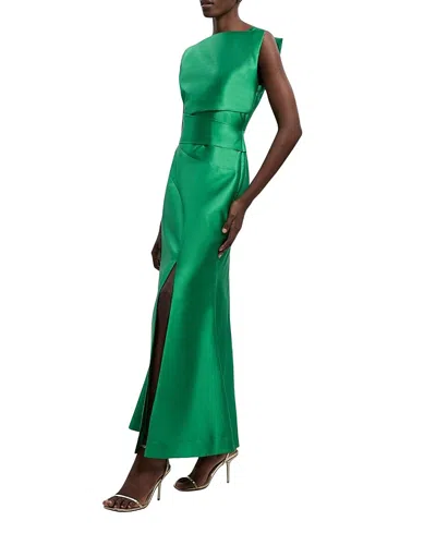 Karen Millen Satin Twill Draped Maxi Dress In Green