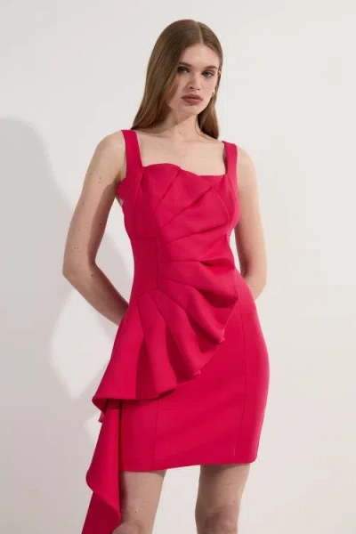 Karen Millen Scuba Drama Ruffle Woven Mini Dress In Pink