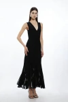 Karen Millen Sheer Skirt Maxi Knit Dress In Black