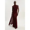 Karen Millen Slinky Crepe High Neck Maxi Dress In Brown