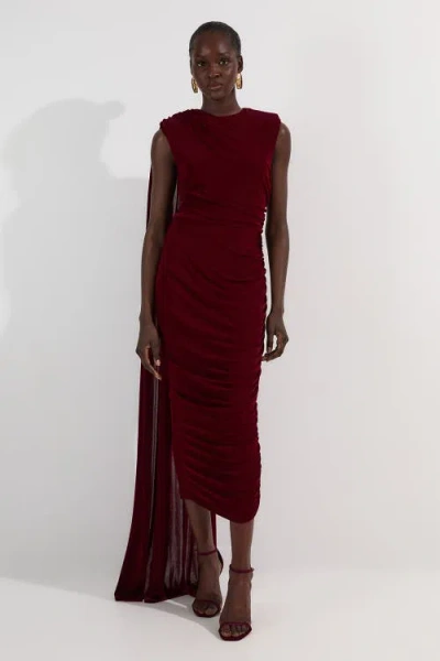 Karen Millen Slinky Crepe Scarf Maxi Dress In Burgundy
