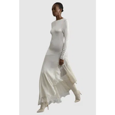 Karen Millen Slinky Lace Asymmetric Maxi Dress In White