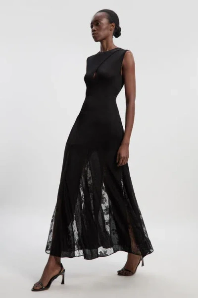 Karen Millen Slinky Lace Knit Maxi Dress In Black