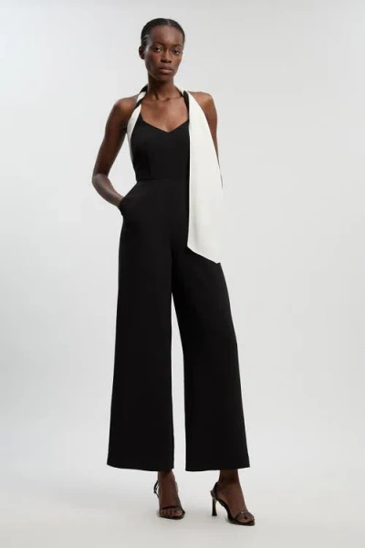 Karen Millen Soft Tailored Halter Neck Jumpsuit In Black