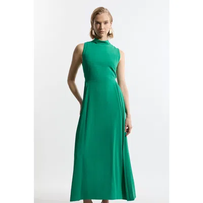 Karen Millen Soft Tailored Pleated Panel Midaxi Dress In Green