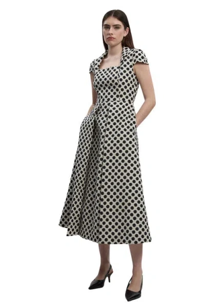 Karen Millen Spot Jacquard Square Neck Midi Dress In Multi
