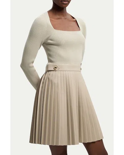 Karen Millen Square Neck Pleated Pu Skirt Mini Dress In Neutral
