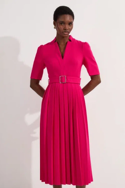 Karen Millen Structured Crepe Belted Midi Dress In Pink
