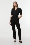 Karen Millen Structured Crepe Forever Belted Jumpsuit In Black