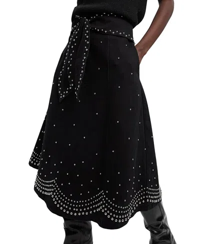 Karen Millen Studded Tie Belt Midi Skirt In Black