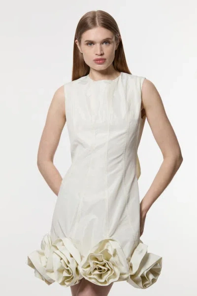 Karen Millen Taffeta Rosette Woven Mini Dress In White