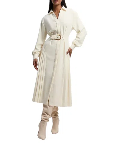 Karen Millen Tailored Crepe Belted Pleated Midi Dress In Neutral