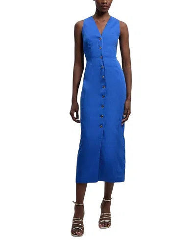 Karen Millen Tailored Linen Corset Back Midi Dress In Blue