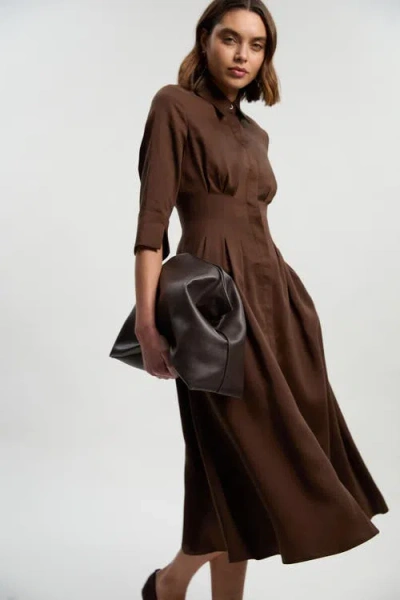 Karen Millen Tailored Linen Darted Waist Midi Dress In Brown