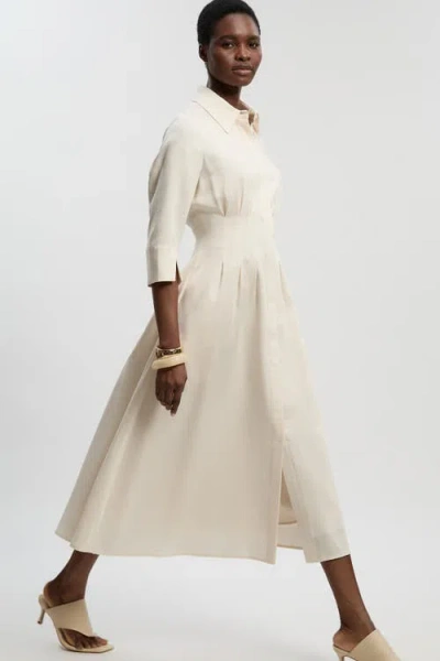 Karen Millen Tailored Linen Darted Waist Midi Dress In White
