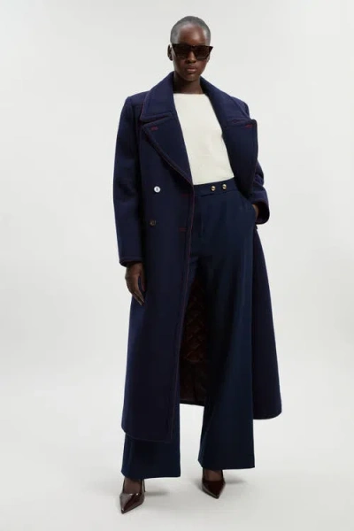 Karen Millen Tailored Padded Lined Midi Coat In Blue