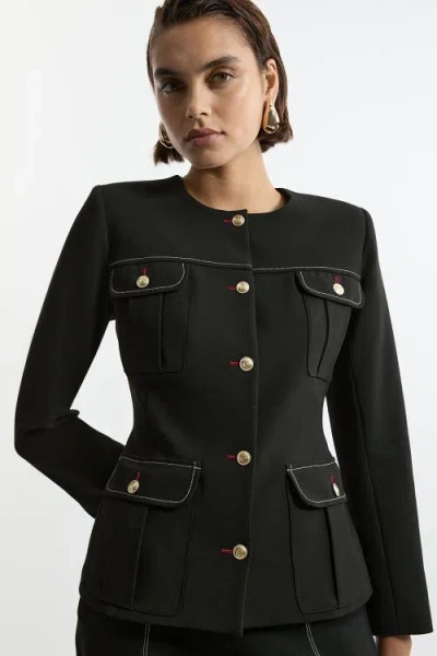 Karen Millen Tailored Round Neck Long Sleeve Jacket In Black