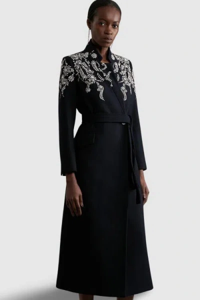 Karen Millen Tailored Wool Double Breasted Midi Coat In Black