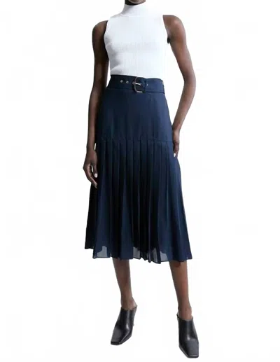 Karen Millen Tall Georgette Asymmetric Pleat Woven Midi Skirt In Navy In Blue