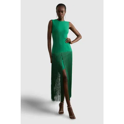 Karen Millen Form Fit Bandage Tassel Hem Mini Dress In Green