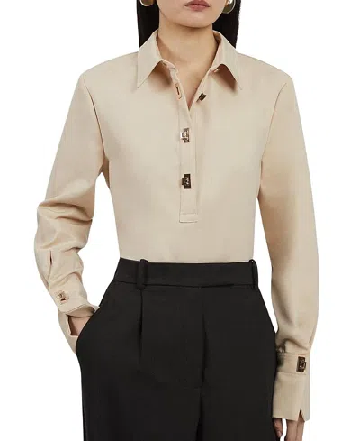 Karen Millen Techno Cotton Gold Clasp Shirt In Neutral