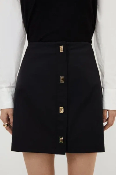 Karen Millen Techno Cotton Gold Clasp Skirt In Black