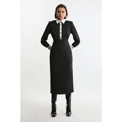 Karen Millen Techno Cotton Shirt Maxi Shirt Dress In Black