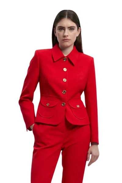 Karen Millen Textured Compact Stretch Tailored Jacket In Red
