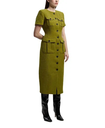 Karen Millen Textured Tweed Tailored Midi Dress In Green