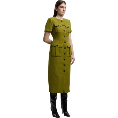 Karen Millen Textured Tweed Tailored Midi Dress In Green