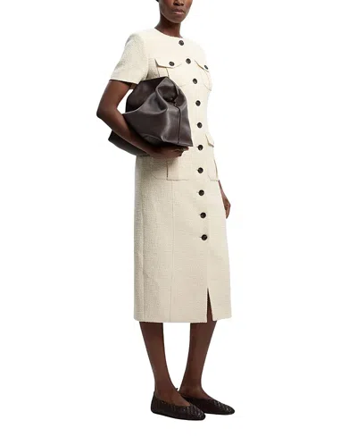 Karen Millen Textured Tweed Tailored Midi Dress In Neutral