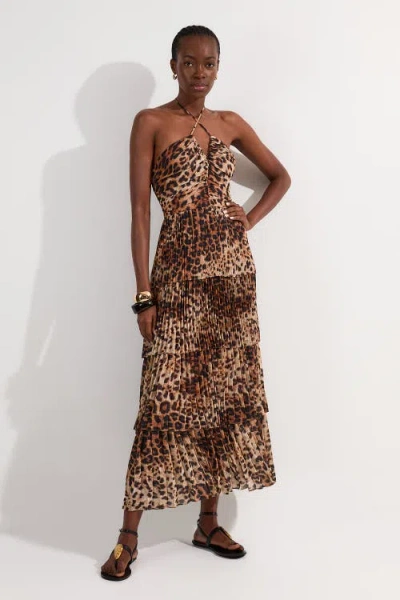 Karen Millen Tiered Halterneck Midi Dress In Animal Print