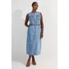 Karen Millen Tipping Sleeveless Midi Denim Dress In Blue