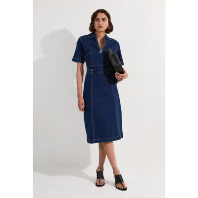 Karen Millen Trim Collared Denim Midi Dress In Blue