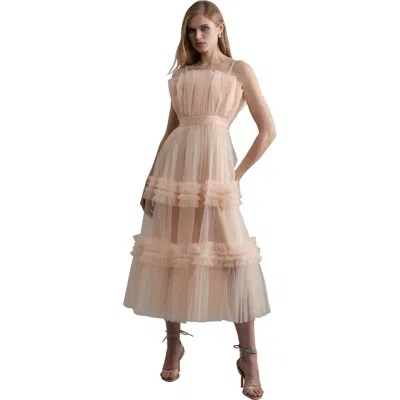 Karen Millen Tulle Bandeau Tiered Midi Dress In Pink