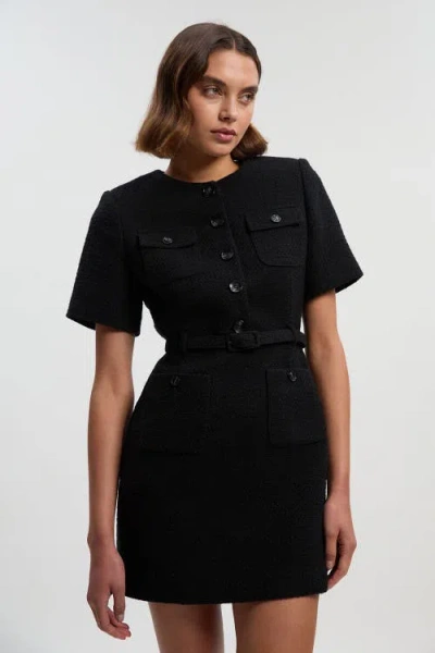 Karen Millen Tweed Belted Mini Dress In Black