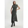 Karen Millen Tweed Yarn Fringe Trim Knitted Dress In Black