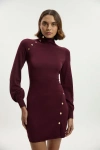 Karen Millen Viscose Blend Popper Knit Mini Dress In Burgundy