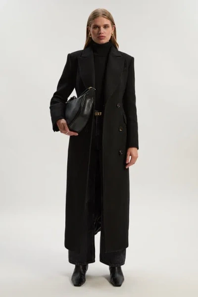 Karen Millen Wool Blend Tailored Fitted Maxi Coat In Black