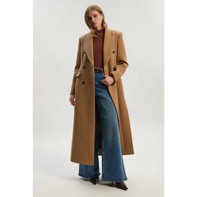 Karen Millen Wool Double Breasted Tailored Maxi Coat In Brown