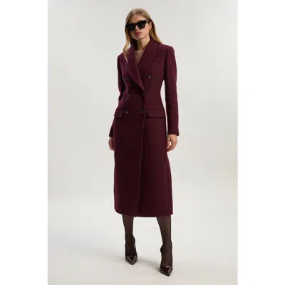 Karen Millen Wool Double Breasted Tailored Midi Coat In Burgundy