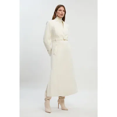 Karen Millen Wool Notch Neck Belted Maxi Coat In Neutral