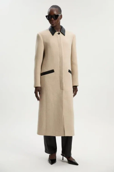 Karen Millen Wool Pu Mix Tailored Midi Coat In White