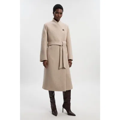 Karen Millen Wool Wrap Neck Tailored Belted Midi Coat In Brown