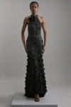 Karen Millen Woven Maxi Rosette Maxi Dress In Black